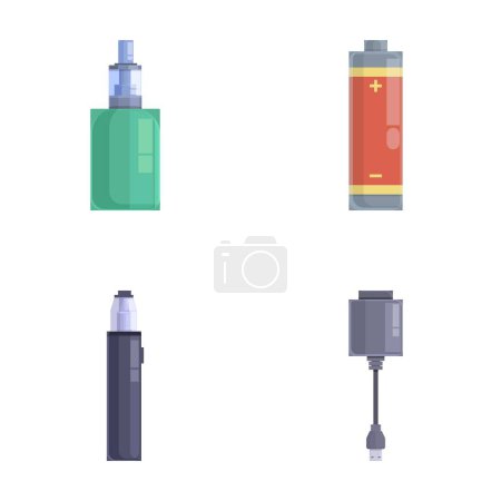 E cigarette icons set cartoon vector. Electronic cigarette accessory. Alternative smoking