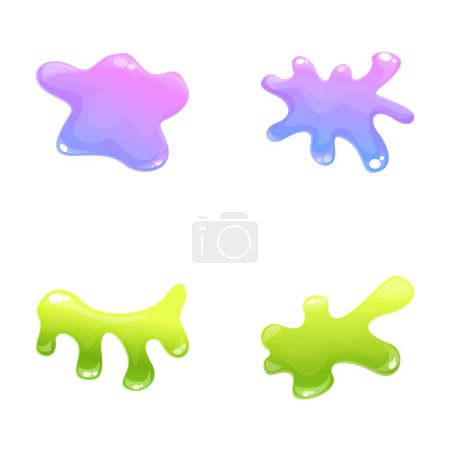 Slime icons set cartoon vector. Colorful dripping slime stain. Jelly stain