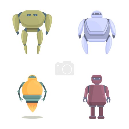 Ilustración de Robot iconos conjunto vector de dibujos animados. Robot electrónico moderno. Concepto tecnológico - Imagen libre de derechos