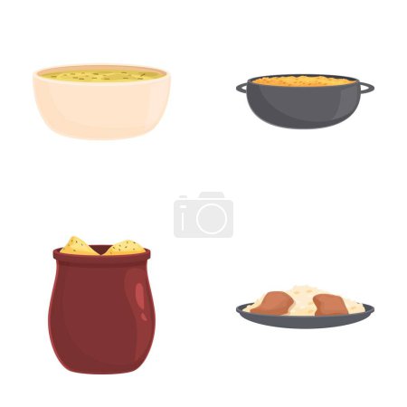 Azerbaijan cuisine icons set cartoon vector. Various azerbaijan cuisine dish. Traditional food
