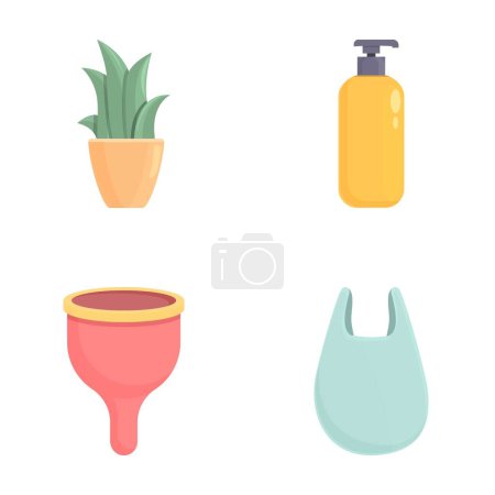 Recycling icons set cartoon vector. Various item and recycling sign. Ecology, environmental protection