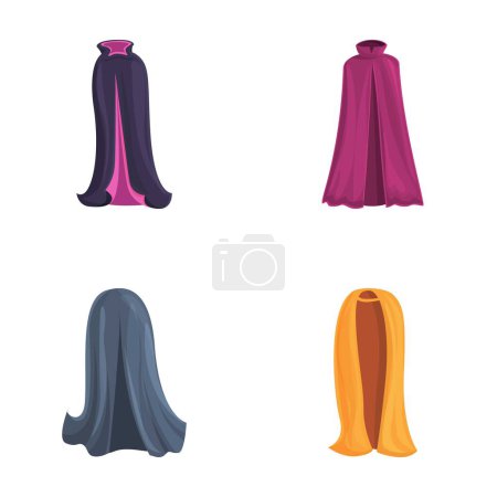 Cloak icônes set vecteur de dessin animé. Manteau de différentes couleurs. Vêtements