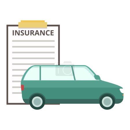 Detaillierte Abbildung der Kfz-Versicherungspolice Vektor Dokument mit Auto-Schutz-Abdeckung und Sicherheitskonzept für Fahrzeugsicherheit und Risikomanagement