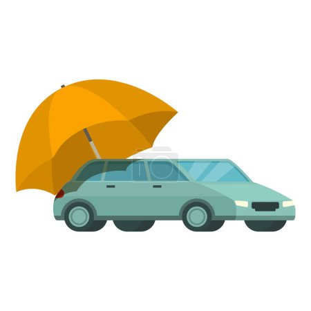 Illustration, die ein Auto zeigt, das von einem großen Regenschirm bedeckt ist, symbolisiert die Versicherung und den Schutz des Fahrzeugs