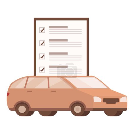 Illustration of a cartoon car with a detailed inspection checklist in the background