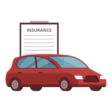 Flache Design-Illustration eines roten Autos neben einem Klemmbrett für Versicherungen