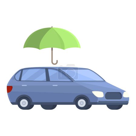 Illustration eines blauen Autos, das von einem grünen Regenschirm bedeckt ist und Sicherheit und Versicherung darstellt