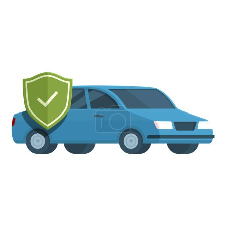 Illustration of a blue car with a green protection shield representing vehicle security