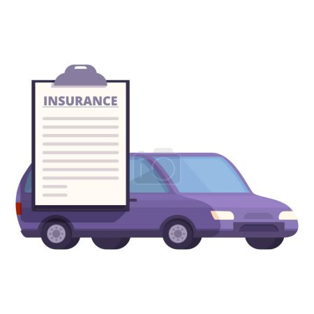 Vektor flaches Design Illustration der Kfz-Versicherung Konzept mit der lila Zwischenablage, rechtliche Dokument und Versicherungspolice, die Auto-Schutz und Sicherheit für das Fahrzeug