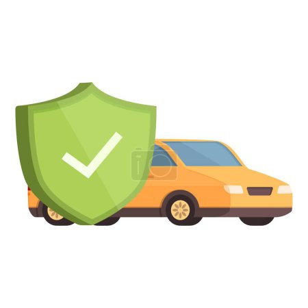 Vector graphic of a car with a green shield emblazoned with a check mark symbolizing insurance