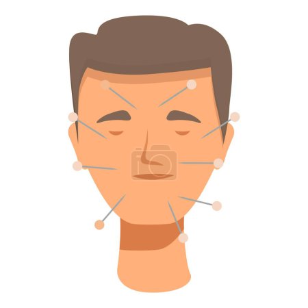 Vector graphic of a man face undergoing acupuncture, highlighting facial points