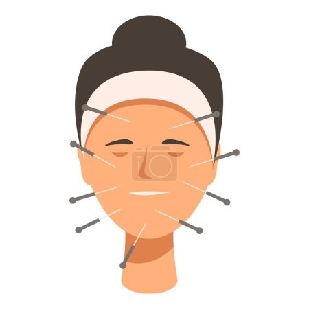 Beautiful vector illustration of acupuncture facial treatment, a holistic and traditional chinese alternative medicine therapy for skincare, wellness, and relaxation