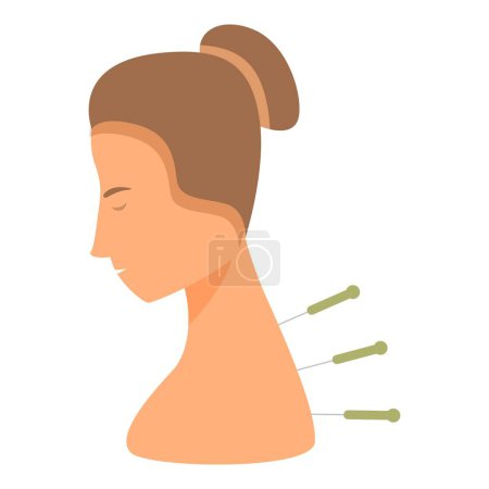 Minimalistische Vektorillustration einer gelassenen Frau, die sich einer Akupunkturtherapie zur ganzheitlichen Gesundheit und Schmerzlinderung unterzieht. Die Darstellung des Nichtinvasiven. In einem minimalistischen und eleganten Design