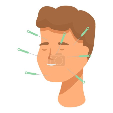 Vector illustration showing a mans face during an acupuncture session with needles carefully placed