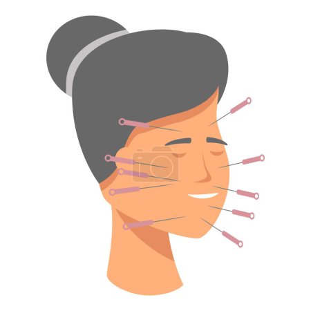 Ilustración de terapia de acupuntura con diseño vectorial para medicina alternativa y salud holística. Técnica tradicional de curación china para el tratamiento facial y la relajación