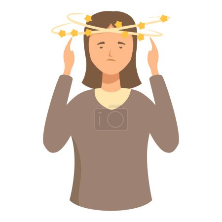 Téléchargez les illustrations : Graphique vectoriel d'une femme qui a l'air étourdie avec des étoiles autour de la tête - en licence libre de droit