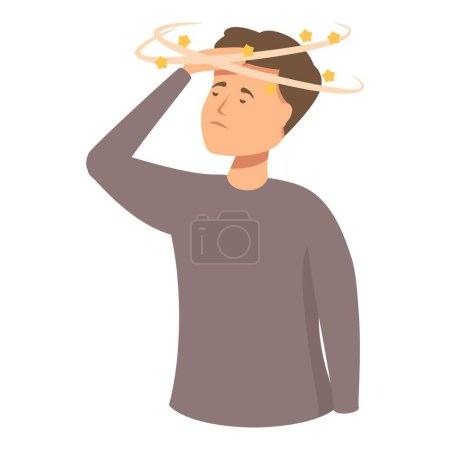 Graphique vectoriel d'un homme se sentant étourdi avec des étoiles tournant au-dessus de sa tête