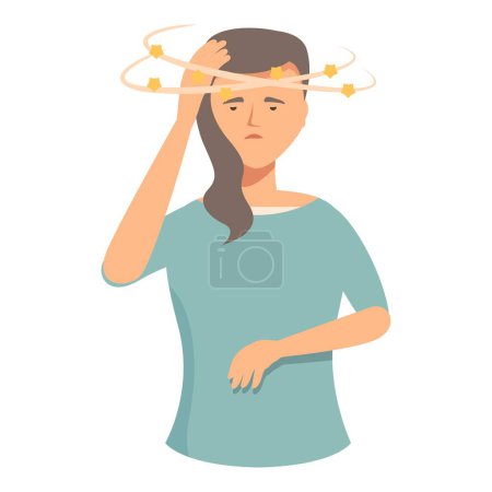 Illustration for Illustration of a female with stars spinning around her head, depicting feelings of dizziness - Royalty Free Image