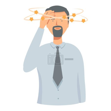 Illustration of a man in business attire, clutching his head in pain as stars circle around