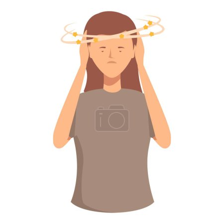 Illustration einer jungen Frau mit Sternen um ihren Kopf, was Schwindel oder Schwindel bedeutet