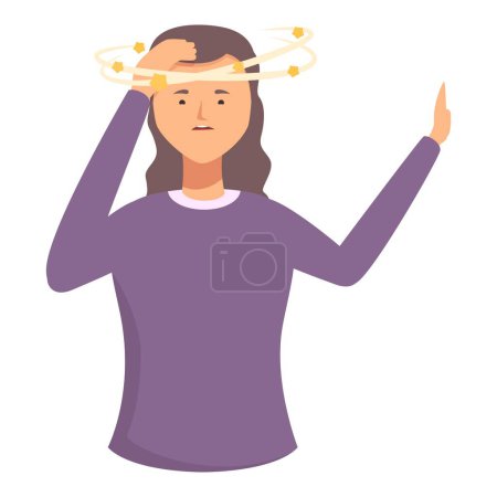 Vektorgrafik einer Frau mit Sternen, die um ihren Kopf kreisen, was auf Verwirrung oder Schwindel hindeutet