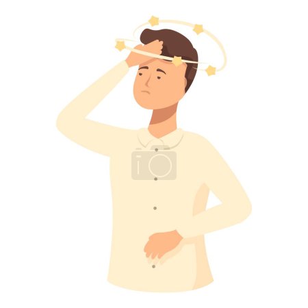 Illustration of a young man feeling dizzy with stars circling his head