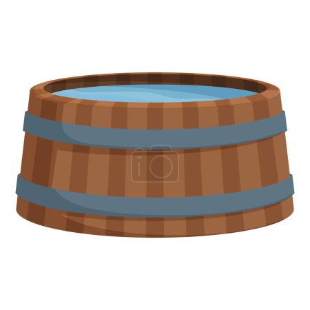 Detailed illustration of a classic wooden barrel filled with water on a white background