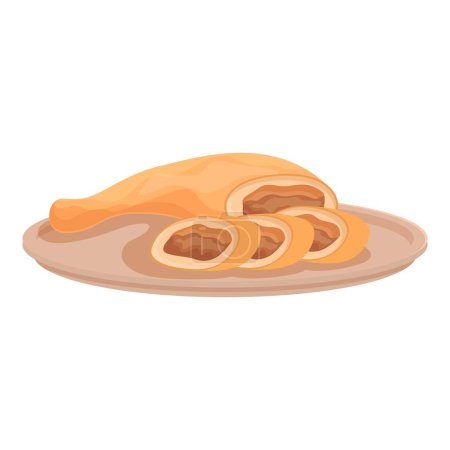 Ilustración vectorial de un delicioso pastel strudel con relleno, servido en un plato