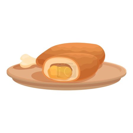 Illustration of a halved scotch egg with a runny yolk, presented on a simple plate