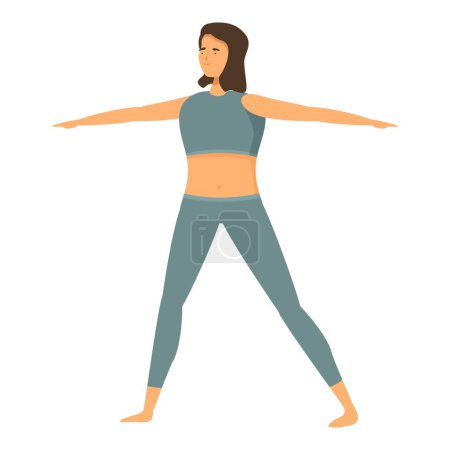 Téléchargez les illustrations : Illustration d'une jeune femme sereine exécutant la posture guerrière dans le yoga - en licence libre de droit