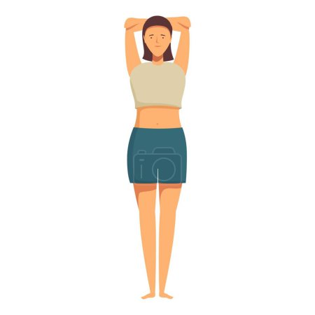 Illustration of a young woman in casual clothing stretching her arms above her head
