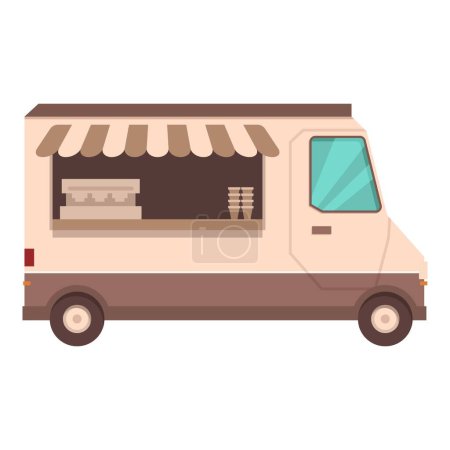 Diseño plano vector de un lindo camión de comida con una ventana de servicio y toldo a rayas