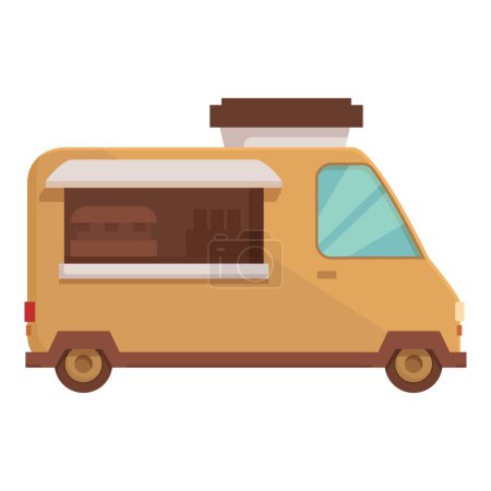 Colorida ilustración de vectores de camiones de comida de dibujos animados con un diseño peculiar y lindo para el negocio de catering de cocina móvil en eventos y festivales al aire libre