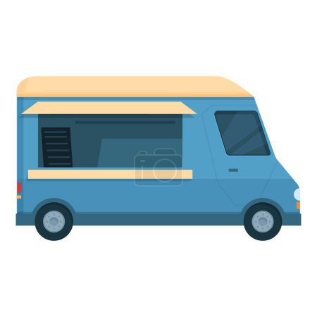 Bunte Vektorillustration eines blauen Foodtrucks mit Servierfenster, isoliert auf Weiß