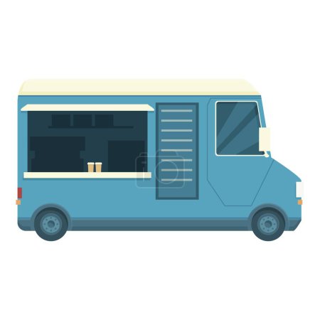 Flat design icon of a blue food truck with serving window, ideal for mobile catering concepts