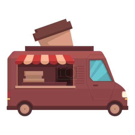 Illustration of a whimsical coffee truck with a giant coffee cup on top
