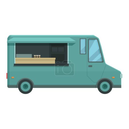 Illustration for Flat design vector illustration of a turquoise food truck with service window - Royalty Free Image