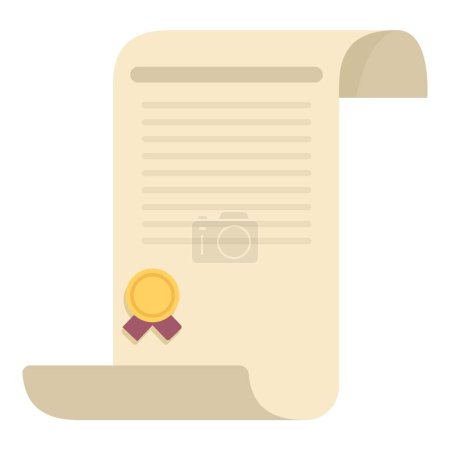 Téléchargez les illustrations : Icône de dessin plat d'un rouleau avec sceau, symbolisant un diplôme ou un certificat - en licence libre de droit