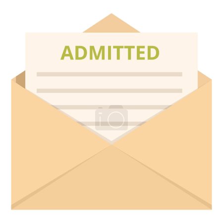 Flat design of an open envelope with an admitted letter, symbolizing college acceptance