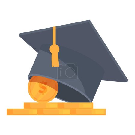 Ilustración de Ilustración de un mortero sobre un montón de monedas que simbolizan la inversión en educación - Imagen libre de derechos