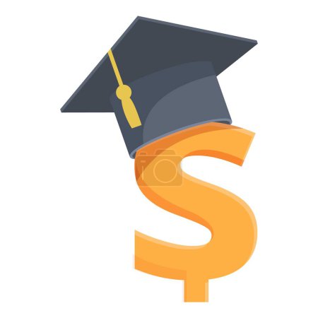 Ilustración de Icono de diseño plano con un mortero encima de un signo de dólar naranja que representa la inversión en educación - Imagen libre de derechos