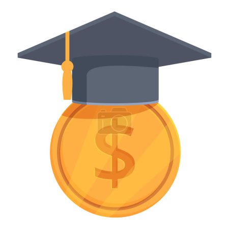 Illustration of a mortarboard atop a gold coin with a dollar sign, representing investment in education