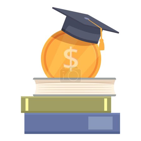 Ilustración de Un gráfico de una alcancía con una gorra de graduación encima de los libros, simbolizando el financiamiento educativo - Imagen libre de derechos