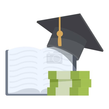 Illustration von Bildungsinvestitionen symbolisiert durch eine Mörteltafel auf einem Buch mit Bargeld