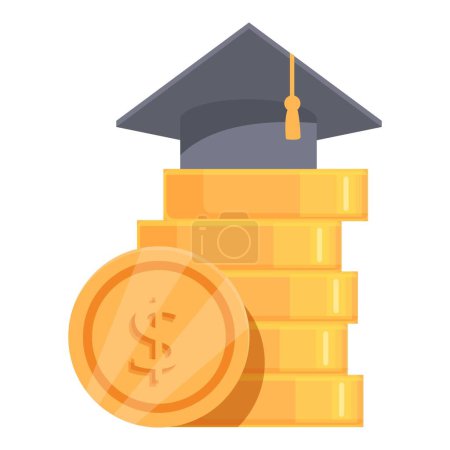 Ilustración de Montón de monedas con una gorra de graduación en la parte superior, que simboliza el costo de la educación - Imagen libre de derechos
