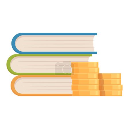 Ilustración de libros con monedas, simbolizando el aspecto financiero de la educación