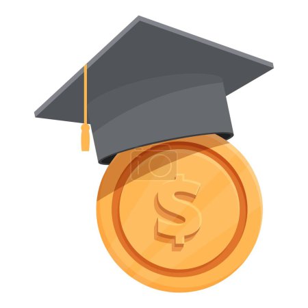 Vector illustration of a graduation cap resting on a golden coin with a dollar sign, symbolizing investment in education