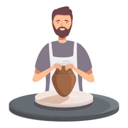 Illustration vectorielle d'un potier masculin souriant façonnant un vase d'argile sur une roue de poterie