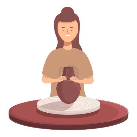 Illustration einer lächelnden Frau beim Basteln einer Keramikvase auf einer Töpferscheibe mit Sachverstand