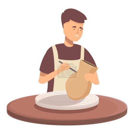 Illustration of a focused potter shaping a clay vase on a spinning pottery wheel
